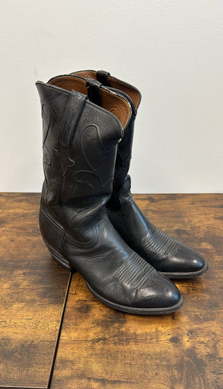 Lucchese Black Vintage Leather Cowboy Boots (Size US 10.5)