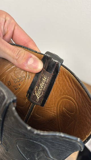 Lucchese Black Vintage Leather Cowboy Boots (Size US 10.5)