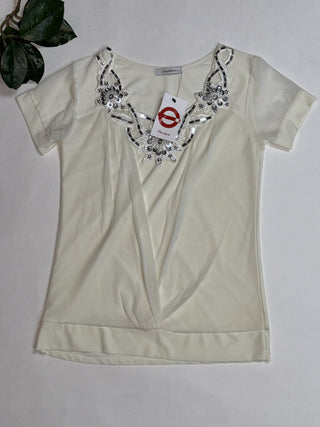 Dressbarn Ivory Embellished Top