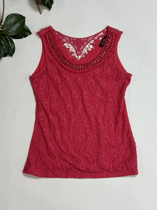 Mr Peter Raspberry Lace Tank Top