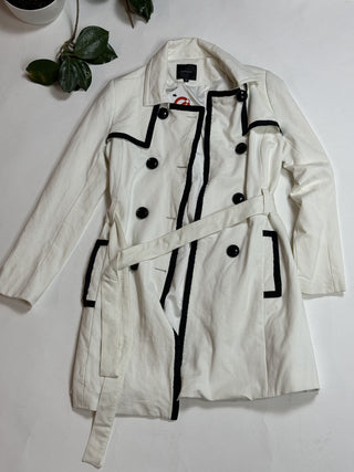 Portmans Chic White Trench Coat with Black Trim