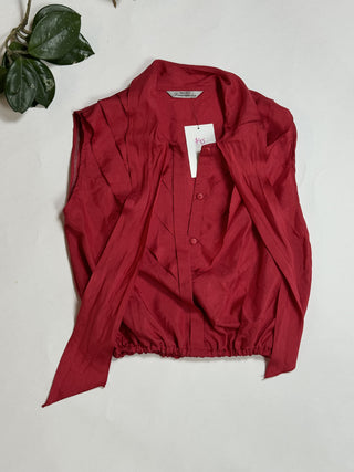 Crimson Sleeveless Blouse with Tie Detail