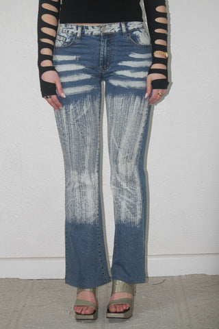 Dong Fang Li Geng Distressed Brush-Wash Flare Jeans