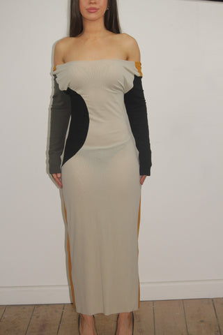 Almeria Reversible Off-Shoulder Colorblock Maxi Dress