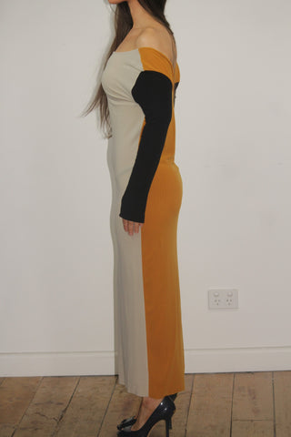 Almeria Reversible Off-Shoulder Colorblock Maxi Dress