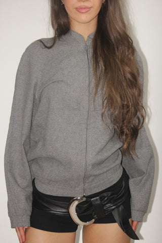 Grey Wool Zip-Up Jacket
