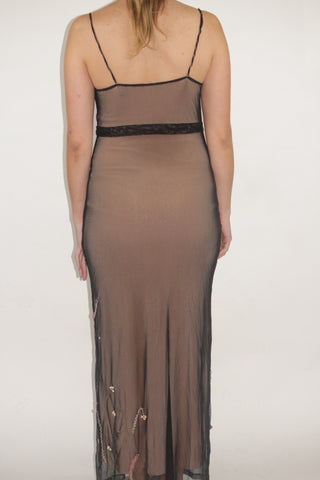 Floral-Embroidered Mesh Slip Dress