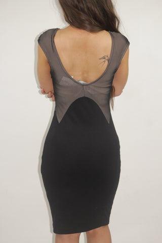 Black Mesh Floral Appliqué Dress