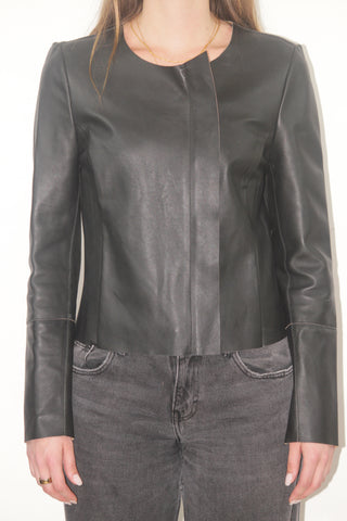 Black Leather Zip-Up Jacket
