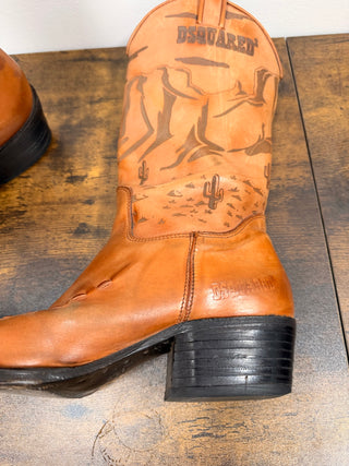 Dsquared2 Tan Leather Cowboy Boots (Size EU 41)